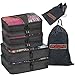 Valyne Mesh Nylon 6-pcs Packing Cubes Set, Travel Accessories Luggage Organizer Bags with Laundry/Shoe Bag (Medium Packs Double Compartment) (Black)