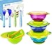 MICHEF Baby Bowls, Baby Feeding Bowls Set with 2 Hot Safe Baby Fork and Spoon, 2 Soft-Tip Silicone Baby Spoons, Mash and Serve Bowl - Baby Shower Gift Set of 3 Suction Baby Bowls for Toddler with Lids