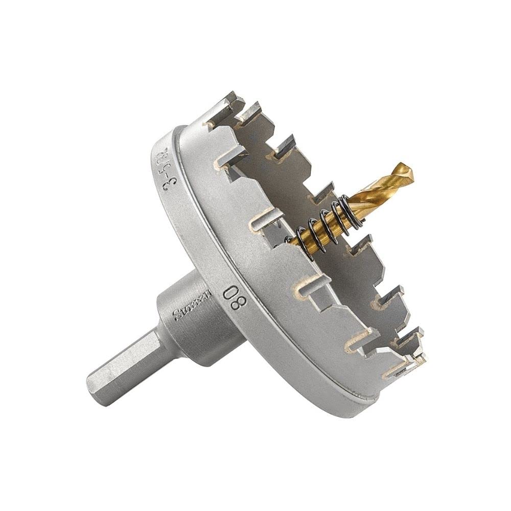 Starrett Tungsten Carbide Tipped Hole Saw - SM80 Sheet Metal Cutter With Arbor & Pilot Drill Bit - For Drilling Stainless Steel Aluminum Alloy - 80 mm