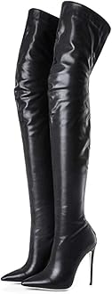 Women's Over The Knee Boots High Heels Zipper PU Leather Thigh High Boot