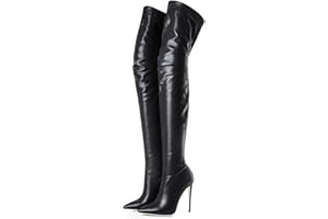 Kitulandy Women's Over The Knee Boots High Heels Zipper PU Leather Thigh High Boot