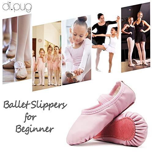 DIPUG Leather Ballet Shoes for Girls Full Sole Ballet Slippers Dance Shoes with No Drawstring for Toddler (11.5 Little Kid, Pink)