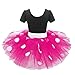 IBTOM CASTLE Girls Princess Formal Cartoon Polka Dots Birthday Tutu Dress Up Costume Leotard Ballet Gymnastic Skirt + Ear Clothes Set Hot Pink+Black(Big Dots) 12-18 Months