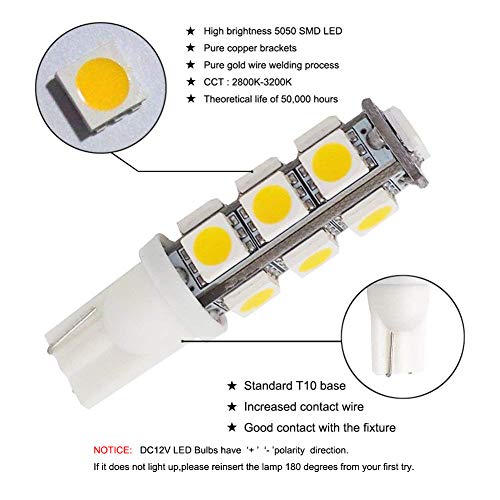GRV T10 921 194 13-5050 SMD Wedge LED Bulb lamp Super Bright Warm White DC 12V Pack of 6