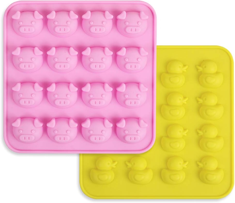 homEdge Duck and Pig Silicone Molds, Set of 2 PCS Non-Stick Food Grade Silicone Molds for Chocolate Candy, Jelly, Ice Cube