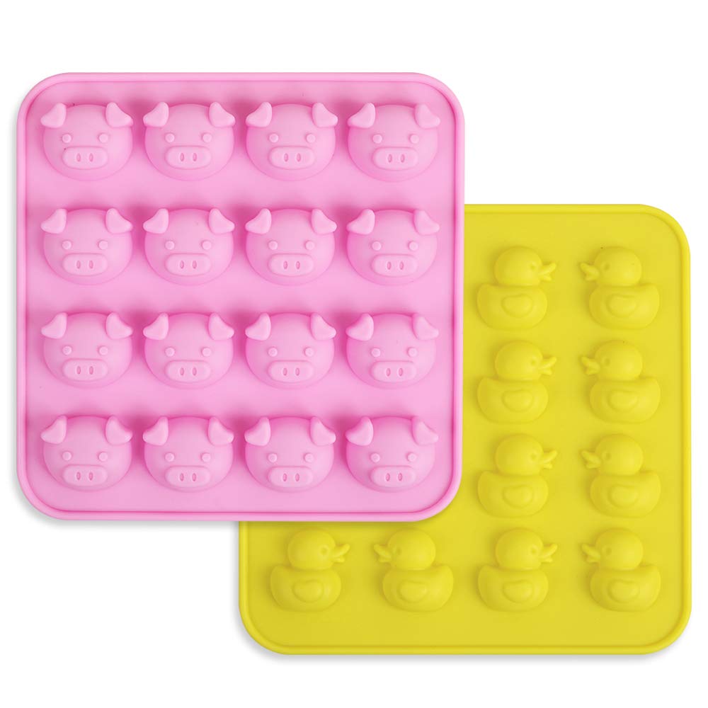 homEdge Duck and Pig Silicone Molds, Set of 2 PCS Non-Stick Food Grade Silicone Molds for Chocolate, Candy, Jelly, Ice Cube