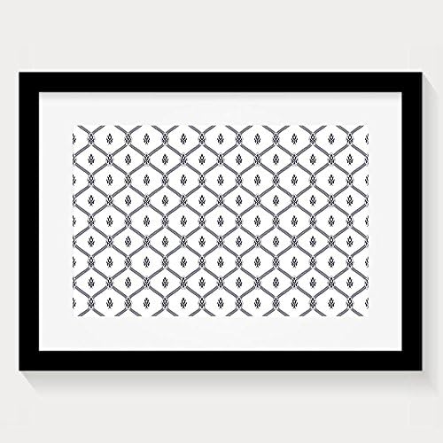 Haixia Geometric Symmetrical Marine Themed Abstract Image Sea Rope And Nautical Logo Pattern Dark Blue White Framed House Decor Black Wall Art Painting With Frame 9.5x13inch