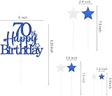 Pargleev Glittery 70th Cake Topper with Star Royal Blue Birthday Party Supplies view 2