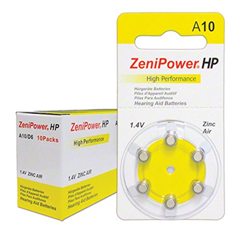 ZeniPower A10 Zinc Air Size 10 Hearing Aid Batteries 6-Pack - 10 Cards