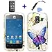 4 items Combo: ITUFFY (TM) Mini Stylus Pen + LCD Screen Protector Film + Case Opener + Silver Green Purple Butterfly Paisley Flower Vine Design Rubberized Snap on Hard Shell Cover Faceplate Skin Phone Case for AT&T Huawei Fusion 2 U8665 (2nd Generation)