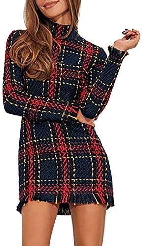 HYIRI ✈Big High Waist Dress,Women Plaid Sweater Bodycon Long Sleeve Mini Dresses