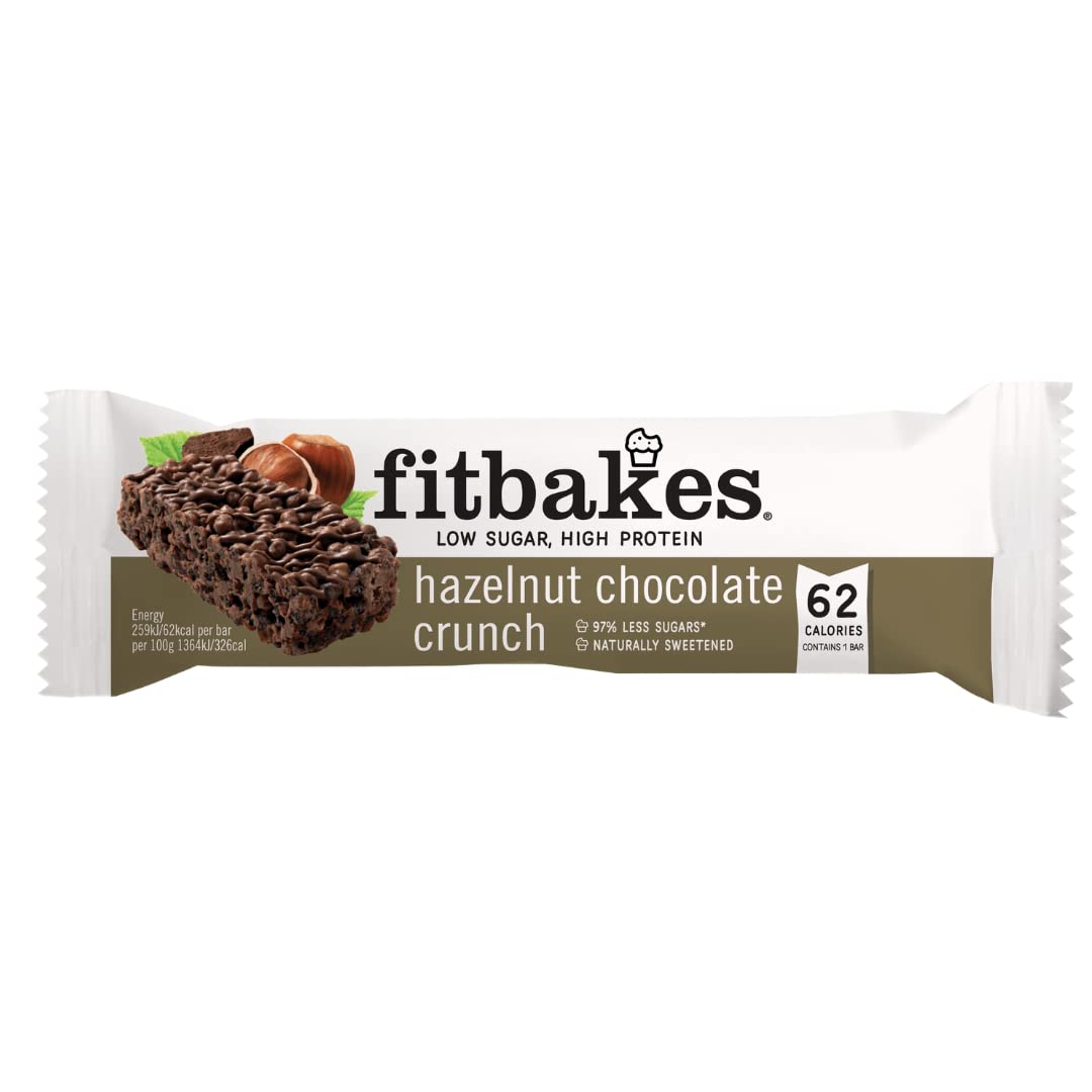 Fitbakes Low Calorie Snacks - 62 calories, Crunchy Hazelnut Chocolate Bar, Keto bars Low Carb Snacks, Diabetic Chocolate Snacks Keto Protein Bars, Slimming food skinny bars, High Protein Snacks