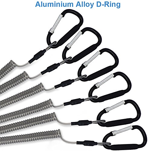 Lix&Rix Coiled Lanyard Safety Rope Retractable Tether with Carabiner for Fishing Boating Tools, Pack of 6