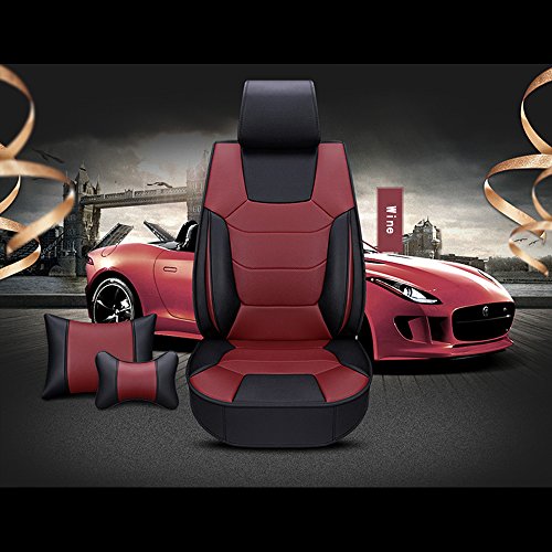 Super PDR 13pcs Bucket seat Covers Anti-Slip Backing PU Leather car seat Covers Cushions 5 Seats Full Set for Most Cars,suvs,Vans Trucks (Wine Red, S)