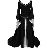 STIOEDYUAN Medieval Dress Flare Long Sleeve Renaissance Dress for Women Peasant Chemise Halloween Costume Fairy Gothic Gown