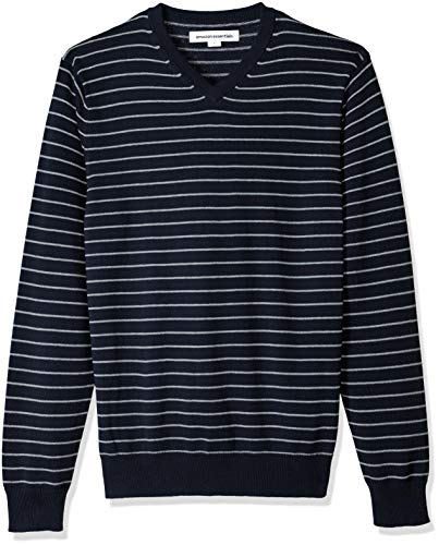 Amazon Essentials Men's V-Neck Sweater, Navy/Light Grey Heather Stripe, X-Large (Best Sweaters For Guys)