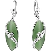 Solvar Rhodium Cat Eye Claddagh Drop Earrings