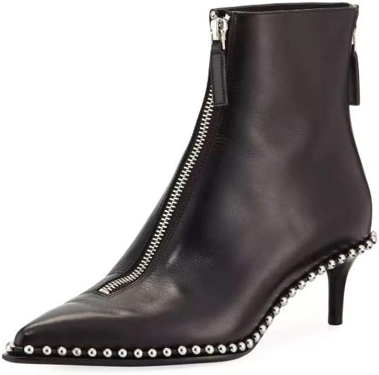 Women's Eri White Leather Studded Low Boots Zipper Front