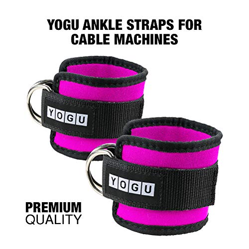 YOGU Ankle Straps for Cable Machines Double D-Ring Adjustable Neoprene Premium Cuffs (Pair) (Black) ... (Pink)