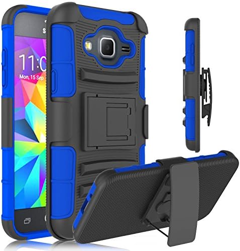 J3 Case, Express Prime Case, Amp Prime Case, ILLUSIA Rugged Double Layer Armor, Kickstand Case, Holster Defender Protective Case Cover Samsung Galaxy J3 / Express Prime / Amp Prime 2016 (Armor Bleu)