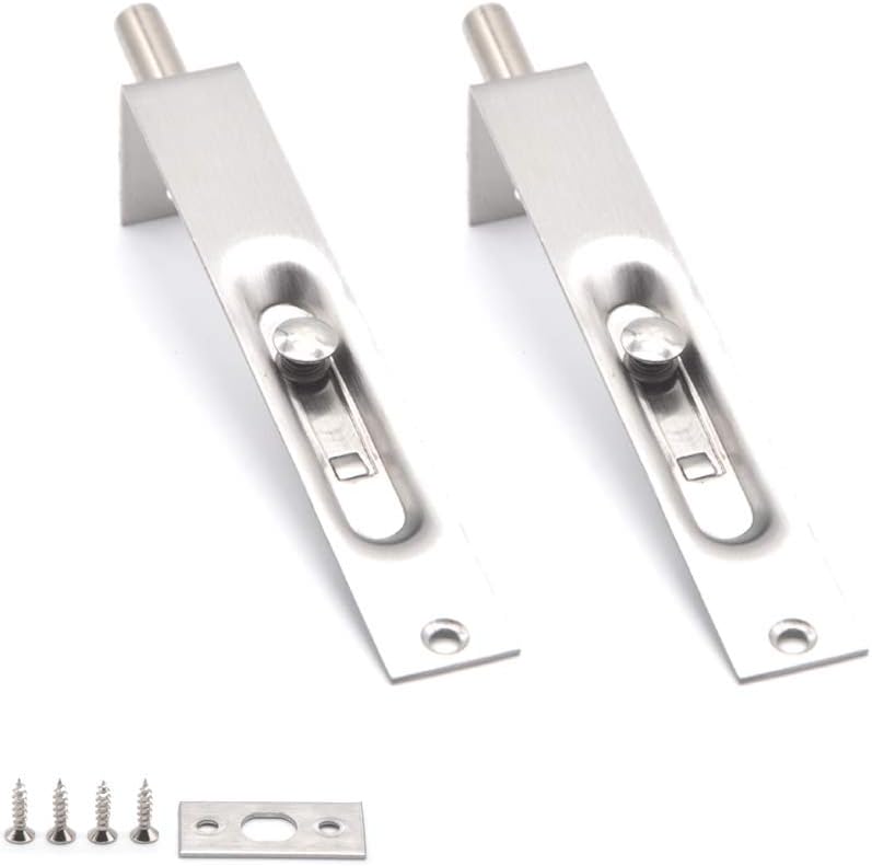 Stainless Steel Door Slide Bolt Latch Lock Flush Bolt for Primary-Secondary Doors, Double-Open (6 Inch/Pack of 2)