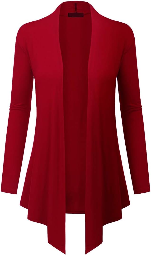 TWKIOUE Women's Draped Open-Front Long Sleeve Light Weight Cardigan Red S