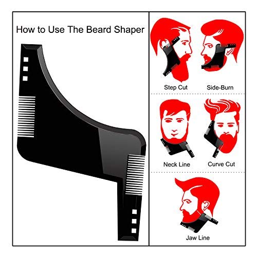 1DOT2 Professional Beard Shaving Apron and bib Hair Clippings Catcher & Grooming Cape Apron + Styling Template + Suction Cups Perfect Gift for Men (black/improvement) - Thumbnail 5