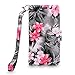 S7 Case, Galaxy S7 Wallet Case, Cellularvilla [Slim] [Card Slot] Premium Pu Leather Wallet Case [Wristlet] [Drop Protection] Flip Protective Stand Cover for Samsung Galaxy S7 G930 (Black Pink Flower)
