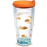 Tervis Goldfish Plastic Tumbler with Wrap and Orange Lid 24oz, Clear, Classic, 1 Count (Pack of 1)