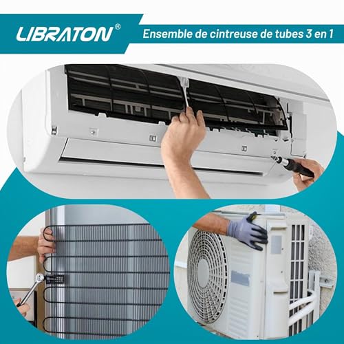 LIBRATON Pipe Bending Machine, Copper Pipe Bender, 180 Degree Bending Tool, 3 in 1 Manual Bending Machine 1/4", 5/16", 3/8", with Tube Cutter, Deburring Tool, for Brass, Aluminum Tube