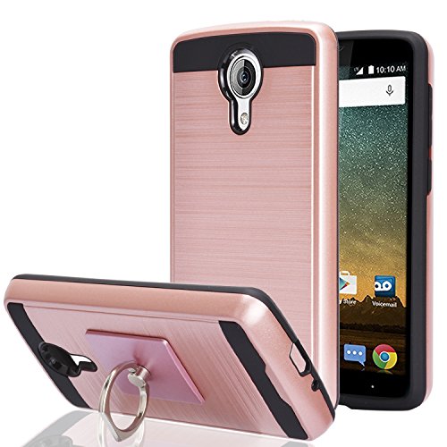 ZTE N817/Uhura/Ultra/Quest Case With Phone Stand,Ymhxcy [Metal Brushed Texture] Hybrid Dual Layer Full-Body Shockproof Protective Cover Shell For ZTE N817-LS Rose Gold