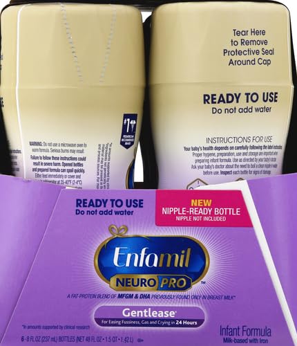 ENFAMIL GENTLEASE READY TO FEED BABY FORMULA, EASES GAS, FUSSINESS, CRYING & SPIT-UP IN 24 HOURS, READY TO USE 8 FL OZ, PACK OF 6, TOTAL 48 FL OZ