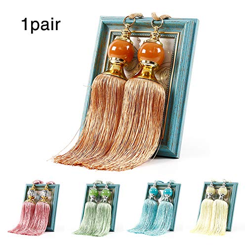 EUGNN 1 Pair Beaded Tassels Curtain Holdbacks Curtains Tiebacks Rope Fastener Window Drapery Tiebacks Drape Holders for Home Bedroom, Office Hotel Decoration(Pink)