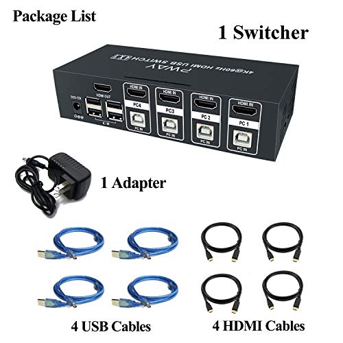 4 Port KVM Switch HDMI 2.0, Support Ultra HD 4k@60Hz, 3D, Hotkey Switch for Linux, Unix and Windows, 4 Input 1 Output with 4 USB Cables and HDMI Cables - Thumbnail 6