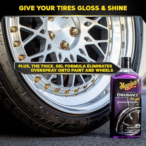 Meguiar's Endurance Long-Lasting High Gloss Black Premium Tyre Gel, 473 ml | Delivers a Rich High Gloss Shine with UV Protection and a No-Mess Gel Formula - G7516EU