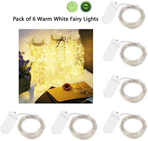 Jecoo LED String Lights Battery Operated Christmas Starry Fairy Lights with Waterproof for Party, Wedding Centerpiece, Halloween Costume, Plants Decoration. (6 Pack of 7.2 Feet Warm- white )