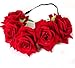 Floral Fall Rose Flower Crown Garland Festival Wedding Hair Wreaths Headbands F-32 (Red)