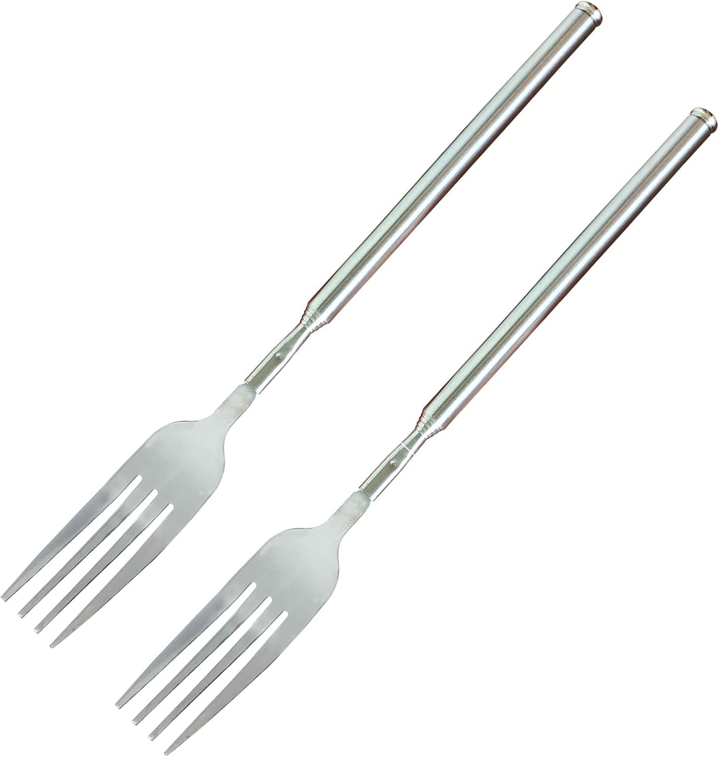 Flylin 2PCS BBQ Toasting Forks, Stainless Steel, 8.7-25.4 Inch Telescopic Extendable Dinner Forks, Ideal for Grilling, Serving, and Desserts