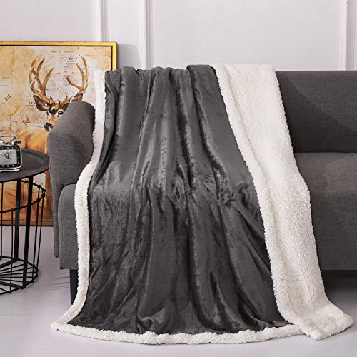 Homelike Moment Sherpa Fleece Throw Blanket for Couch Gray Plush Fuzzy