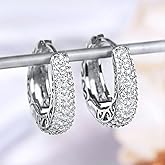 Gixaxak Hoop Earrings for Women Hypoallergenic 14K Gold Plated 925 Sterling Silver Crystal CZ Chunky Huggie Earrings Hoops Earrings Jewelry Gifts for Sensitive Ears Silver