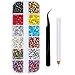 JOVITEC 1680 Pieces Hot Fix Glass Flatback Rhinestones HotFix Round Crystal Gems 4 MM in Storage Box with Tweezers and Picking Rhinestones Pen (12 Colors, 4 mm)