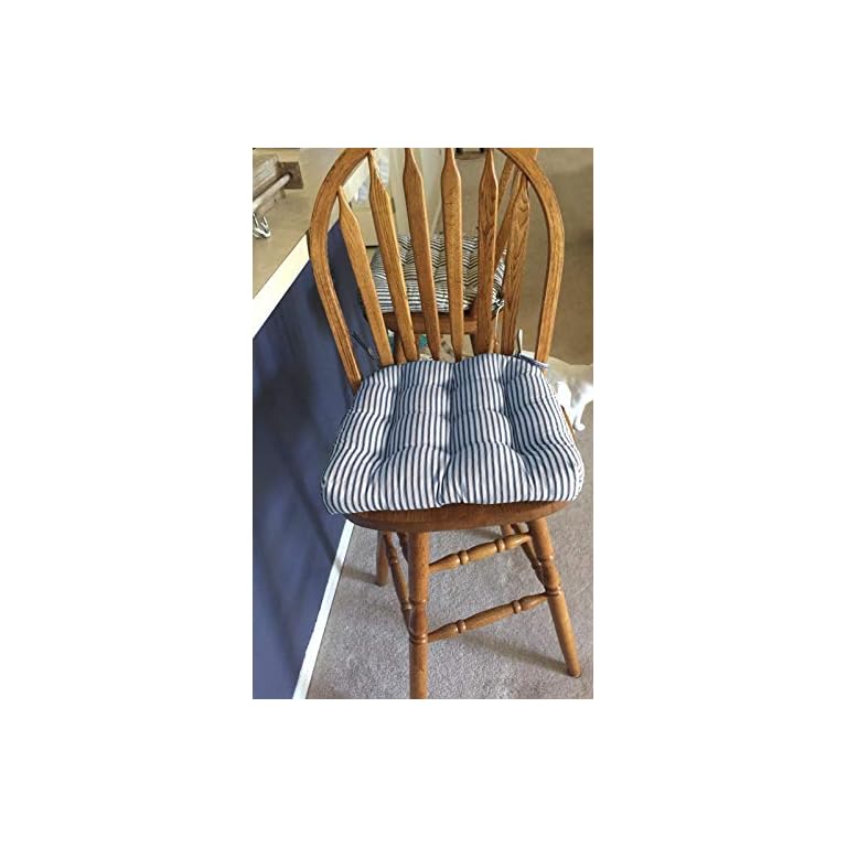 Products Ticking Stripe Dark Blue Dining Chair Pad with Ties