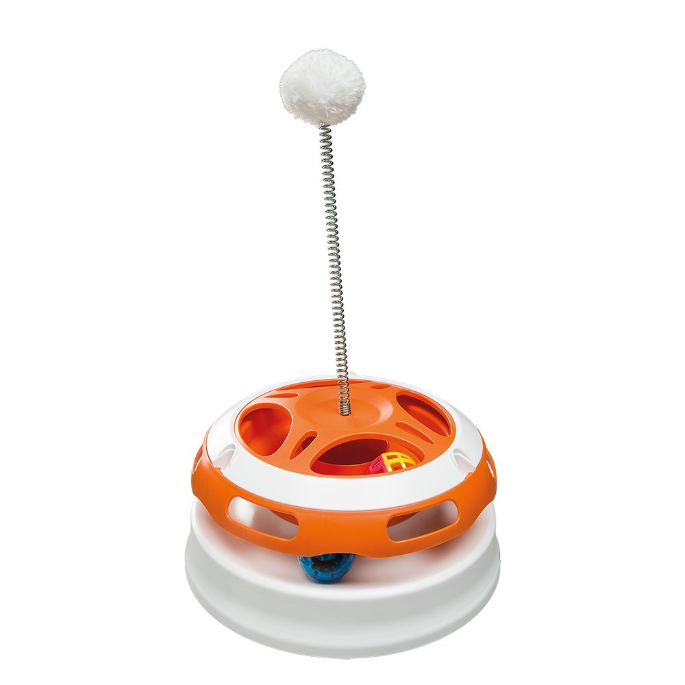 Ferplast VERTIGO Interactive Cat Toy, Teaser Pet Toy with Soft Toy and 2 Balls Included, Electronic Cat Toy with Non-Slip Feet, Ø 24 x 36.5 cm