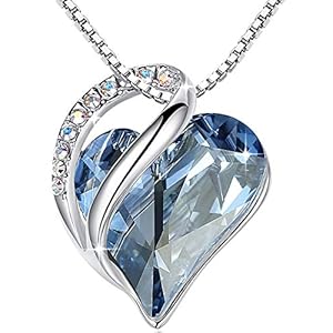 Leafael Infinity Love Heart Pendant Necklace with Birthstone Crystals for 12 Months, Jewelry Gifts for Women, Silver…