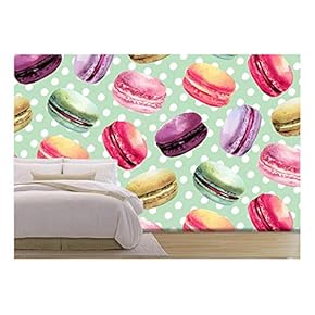 Vector - Watercolor Macaron Seamless Pattern. French Dessert with Different Tastes and Bright Colors. - Removable Wall Mural | Self-Adhesive Large Wallpaper - 66x96 inches