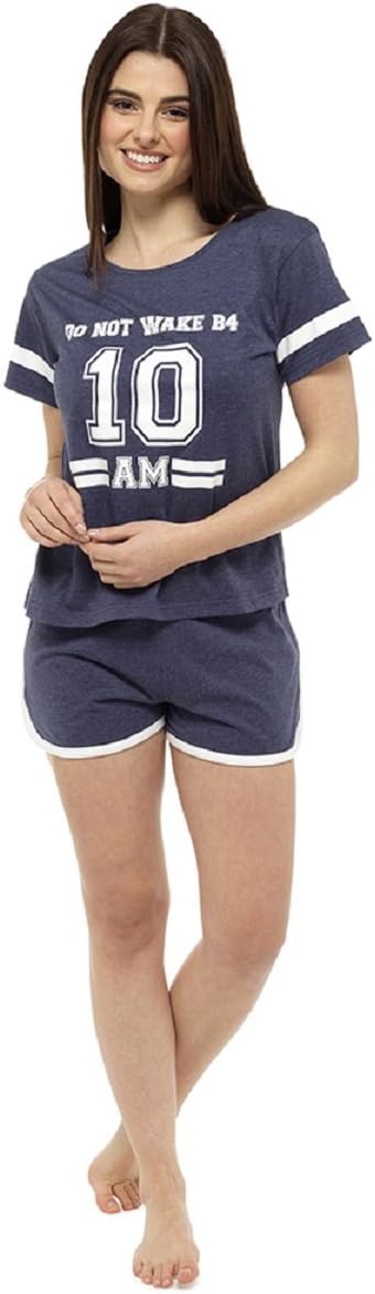 Follow That Dream Ladies Varsity Shorts PJ Set/Summer Pyjamas/Shortie Pajamas (Small, Navy Blue)