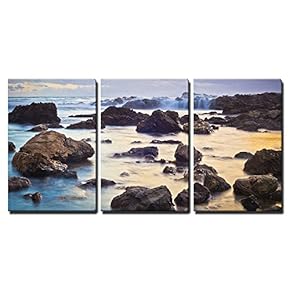 3 Piece Canvas Wall Art - a Sunset Shot Looking Out to The Pacific Ocean After a Storm in Newport Beach. - Modern Home Art Stretched and Framed Ready to Hang - 16"x24"x3 Panels