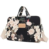 Dachee Black Peony Patten Waterproof Laptop Shoulder Messenger Bag Case Sleeve for 14 Inch 15 Inch Laptop Case Laptop Briefcase 15.6 Inch