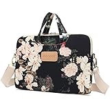Dachee Black Peony Patten Waterproof Laptop Shoulder Messenger Bag Case Sleeve for 14 Inch 15 Inch Laptop Macbook Pro 15 Case Laptop Briefcase 15.6 Inch
