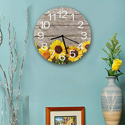 Sunflower Clock Sunflower and Rustic Wood Slices Wall Clock Non